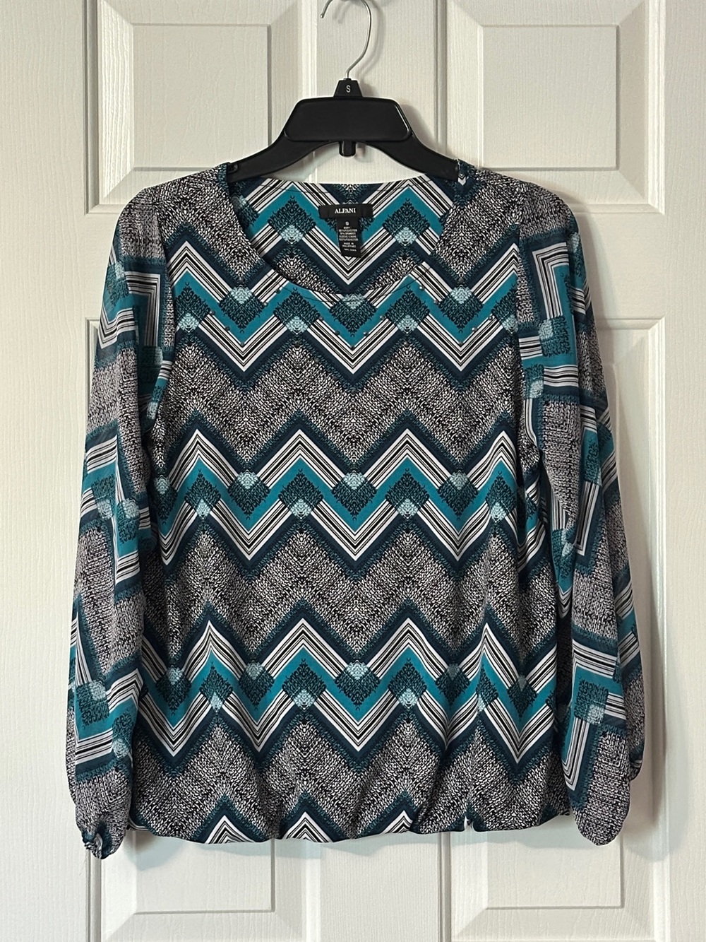 Alfani Teal, Navy & Black Geometric Print Blouse